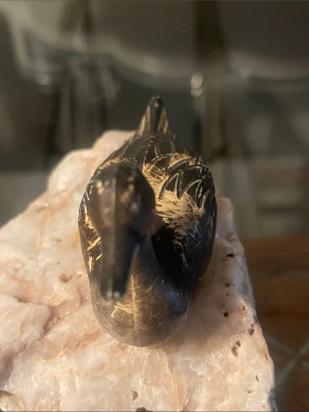 Hand-Painted Black and Gold Decorative Bird Figurine